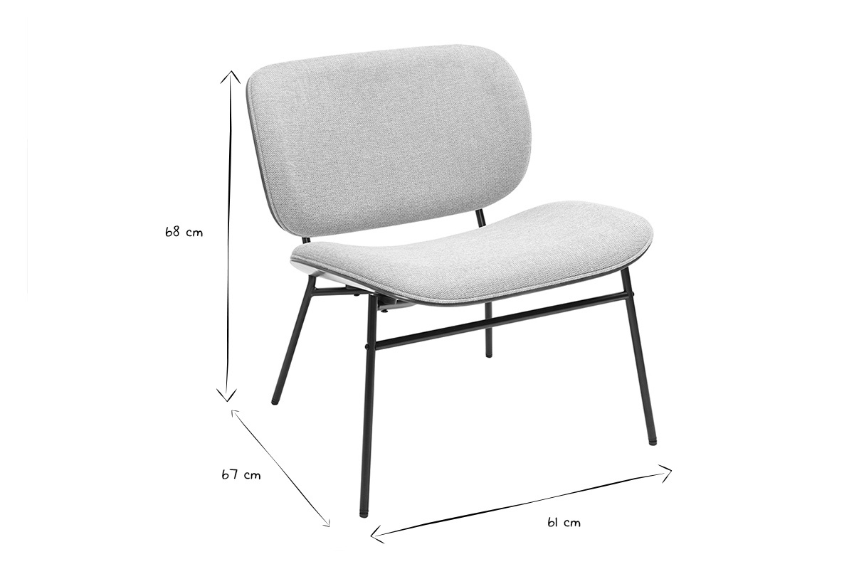Fauteuil en tissu effet velours textur gris et mtal noir SHELBY
