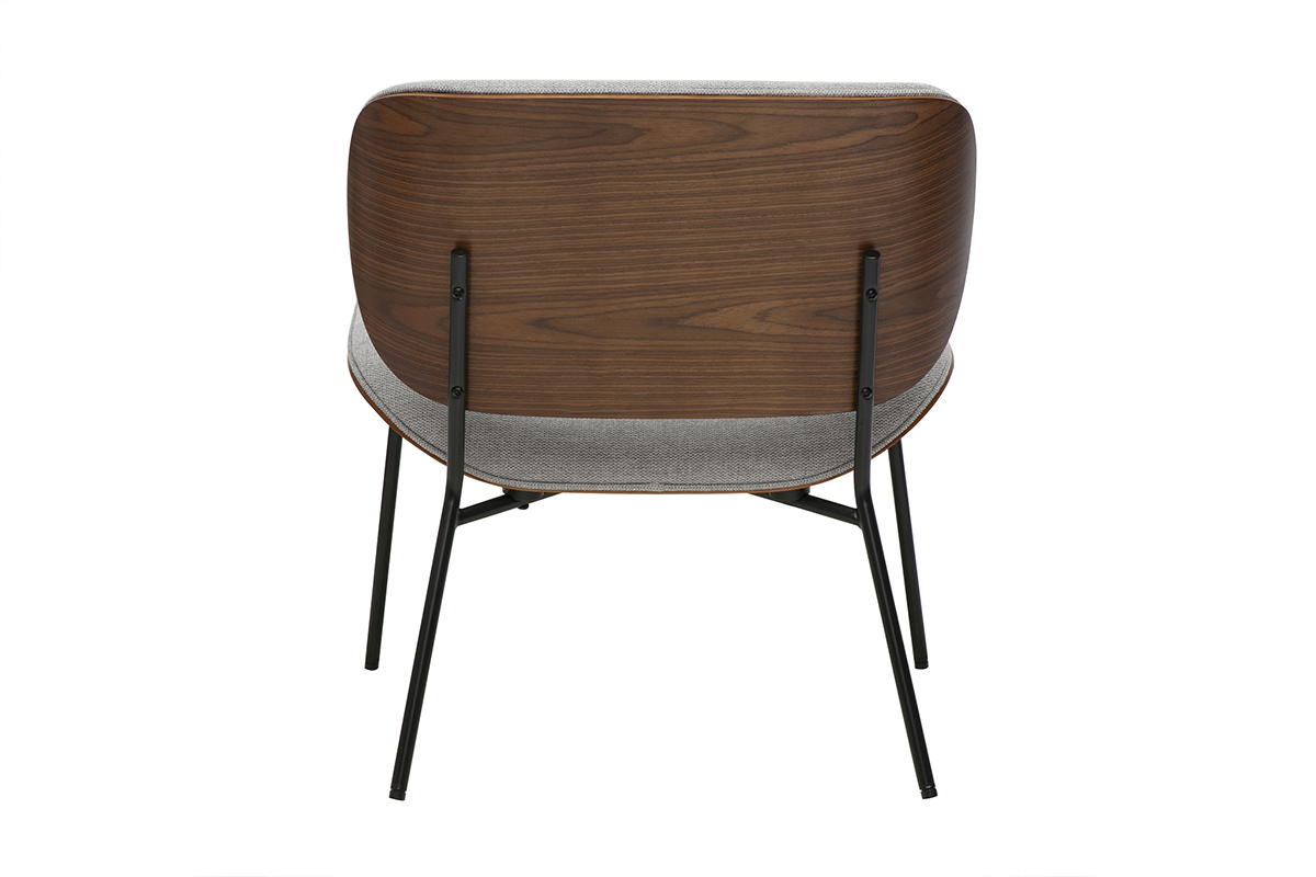 Fauteuil en tissu effet velours textur gris et mtal noir SHELBY