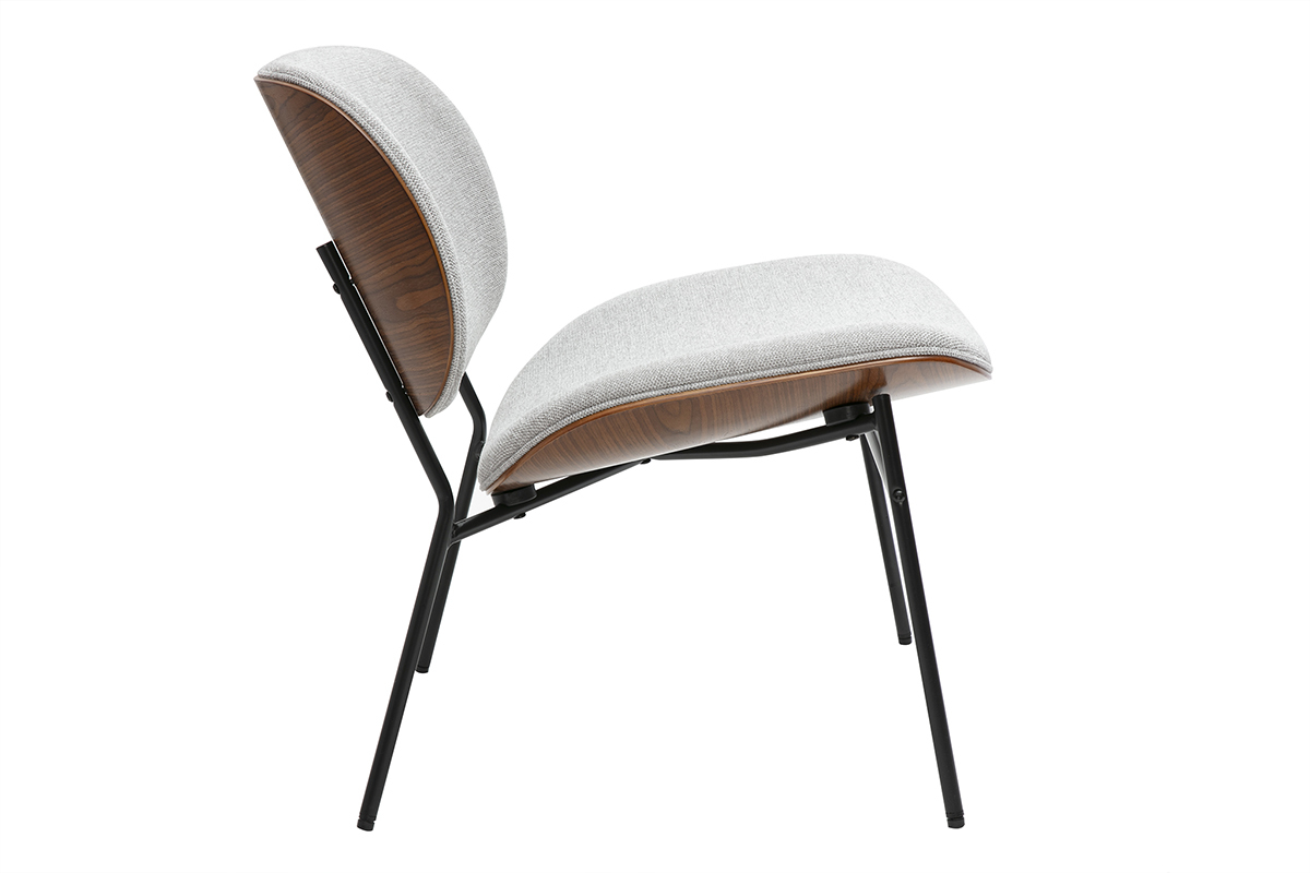 Fauteuil en tissu effet velours textur gris et mtal noir SHELBY