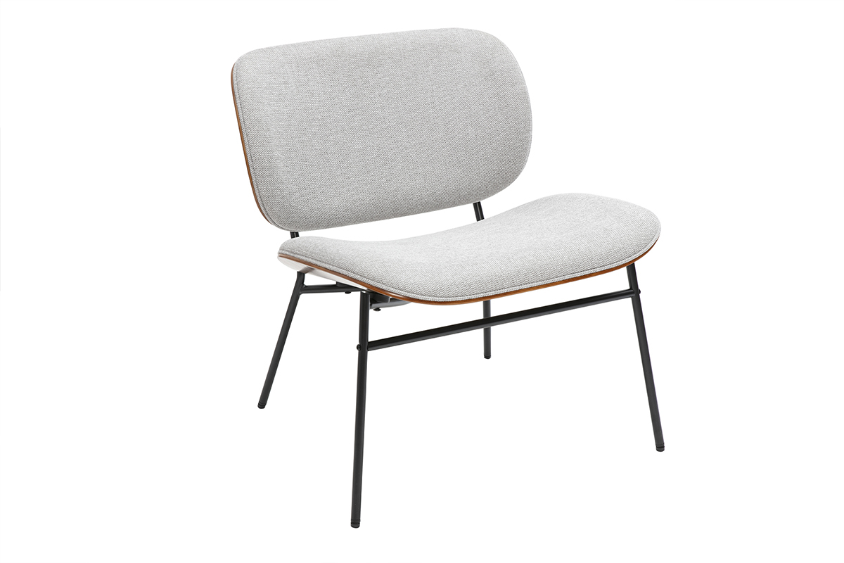 Fauteuil en tissu effet velours textur gris et mtal noir SHELBY
