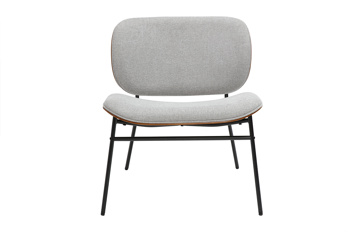 Fauteuil en tissu effet velours textur gris et mtal noir SHELBY