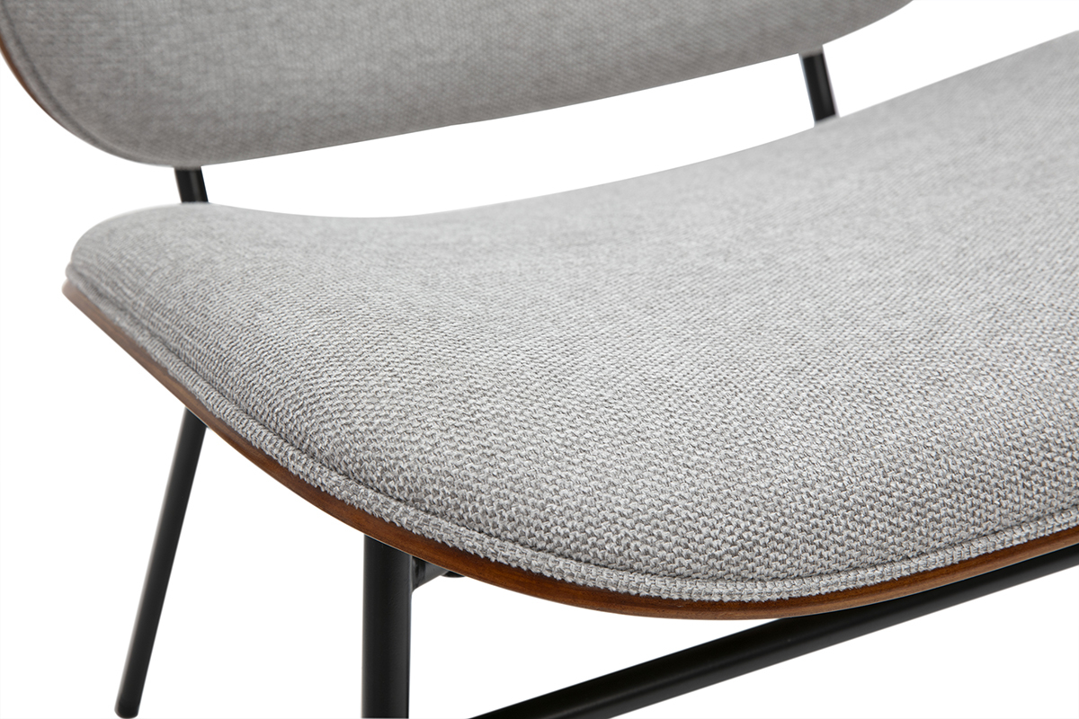 Fauteuil en tissu effet velours textur gris et mtal noir SHELBY
