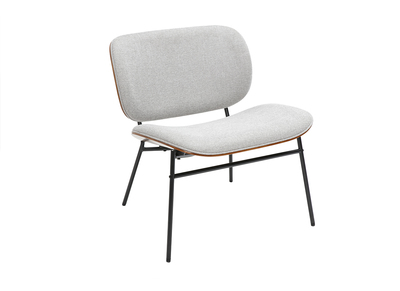 Fauteuil en tissu effet velours texturé gris et métal noir SHELBY