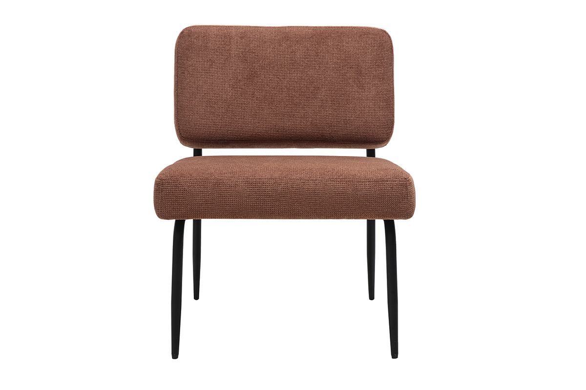 Fauteuil en tissu effet velours textur terre brle et mtal noir VEDANA