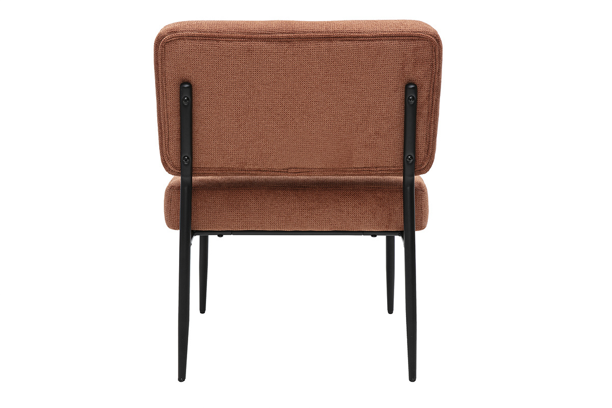 Fauteuil en tissu effet velours textur terre brle et mtal noir VEDANA