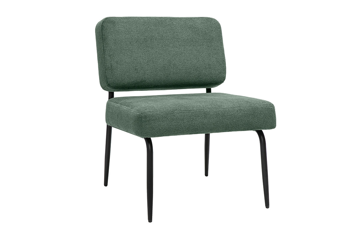 Fauteuil en tissu effet velours textur vert kaki et mtal noir VEDANA