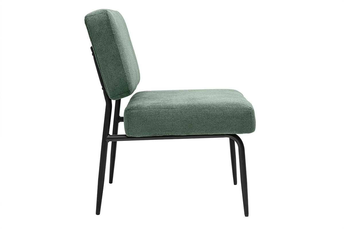 Fauteuil en tissu effet velours textur vert kaki et mtal noir VEDANA