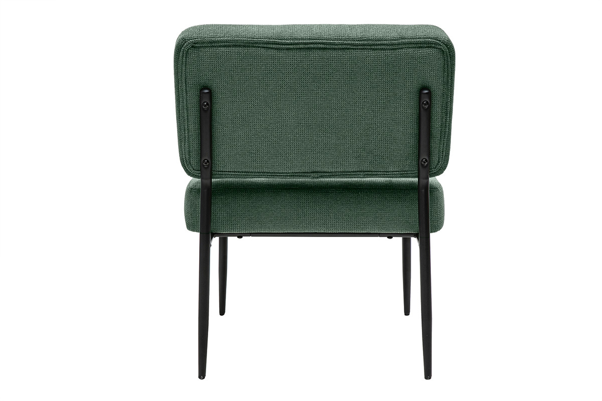 Fauteuil en tissu effet velours textur vert kaki et mtal noir VEDANA