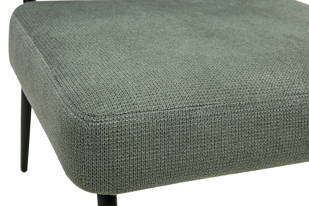 Fauteuil en tissu effet velours textur vert kaki et mtal noir VEDANA
