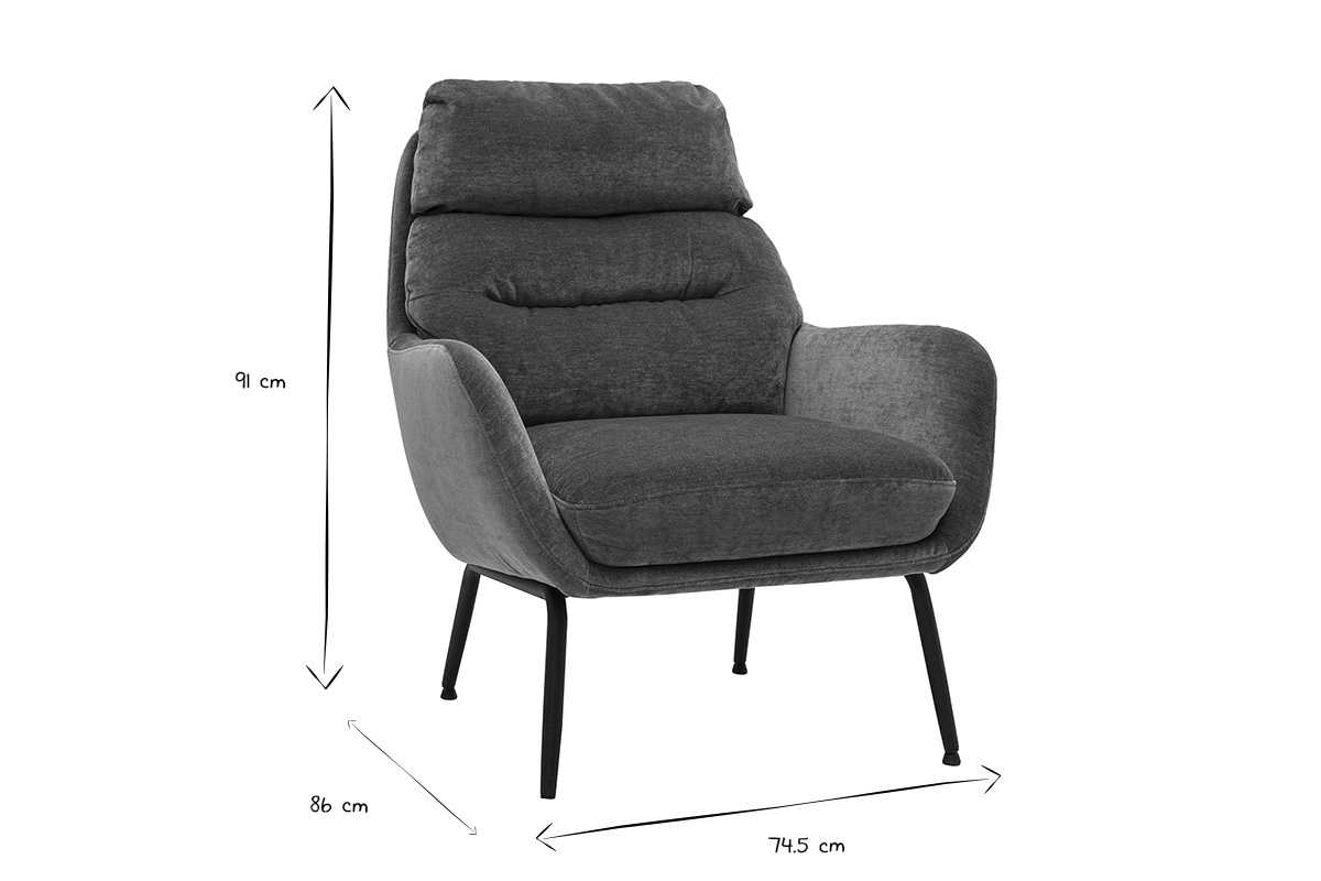 Fauteuil en tissu effet velours vert kaki et m�tal noir BENI