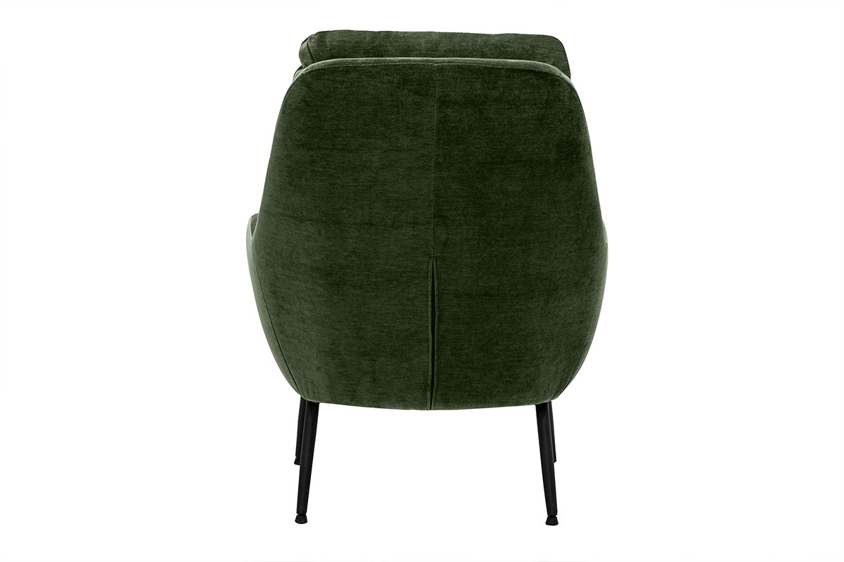 Fauteuil en tissu effet velours vert kaki et m�tal noir BENI