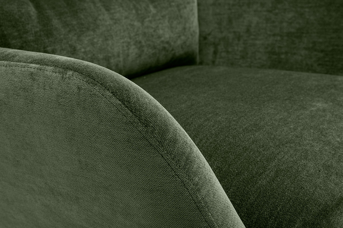 Fauteuil en tissu effet velours vert kaki et m�tal noir BENI