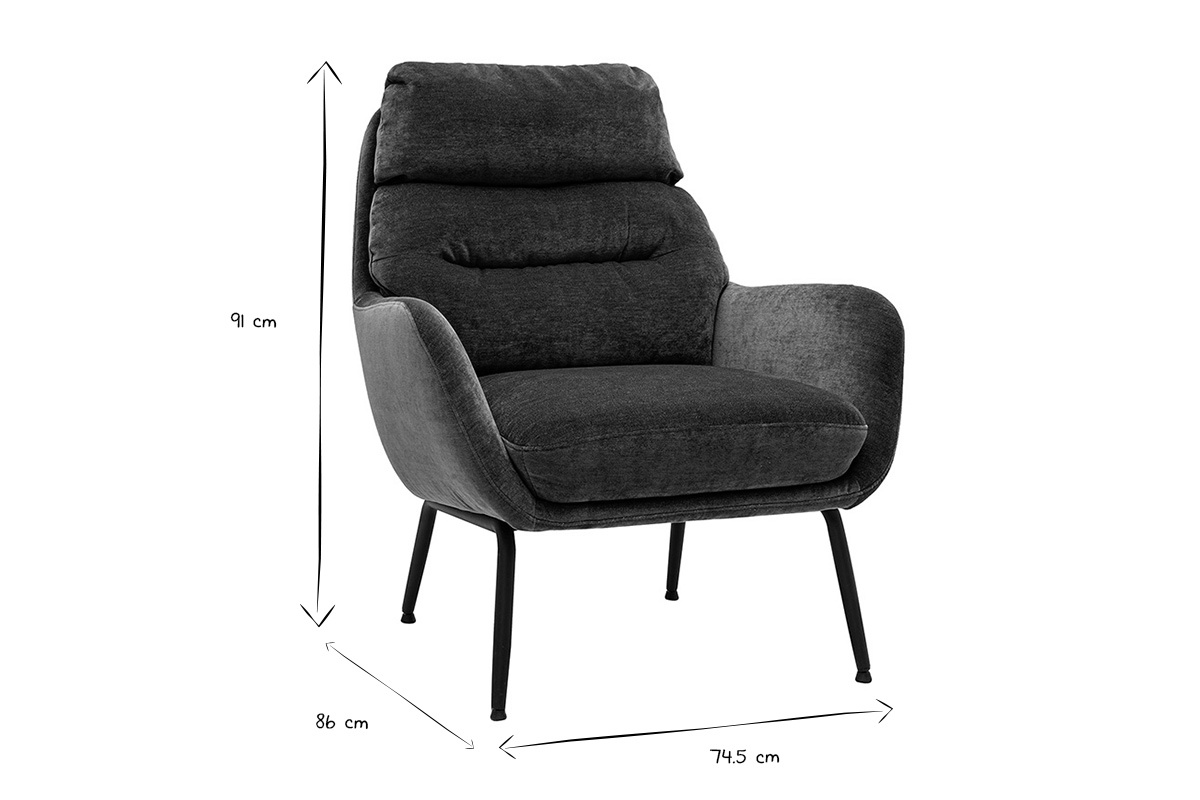 Fauteuil en tissu effet velours vert kaki et m�tal noir BENI