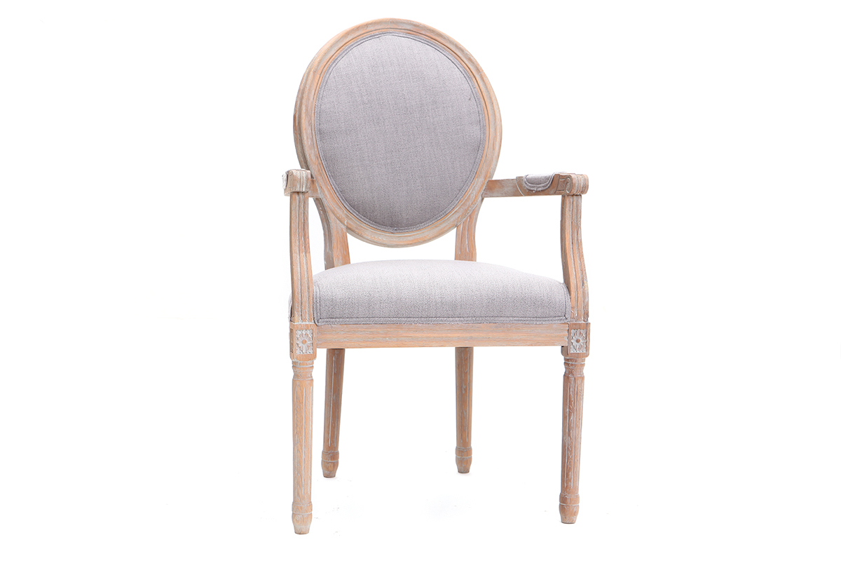 Fauteuil en tissu gris clair pieds bois clair LEGEND