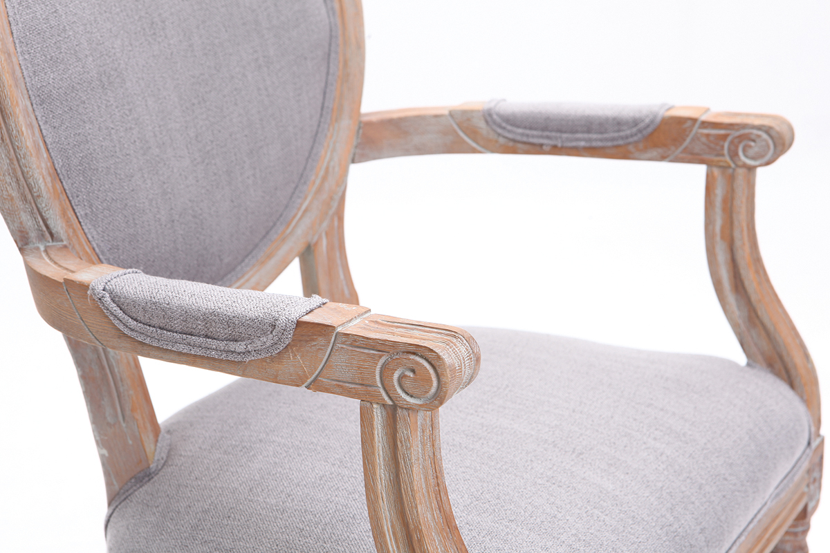 Fauteuil en tissu gris clair pieds bois clair LEGEND