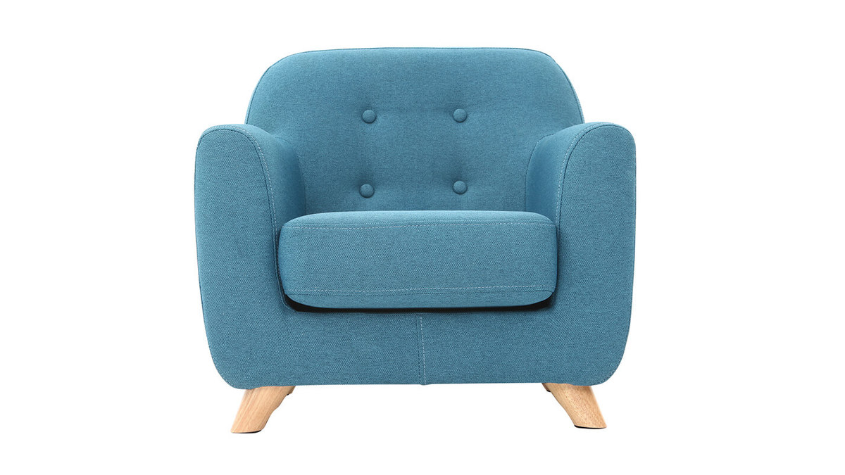 Fauteuil enfant scandinave en tissu bleu canard et bois clair NORKID