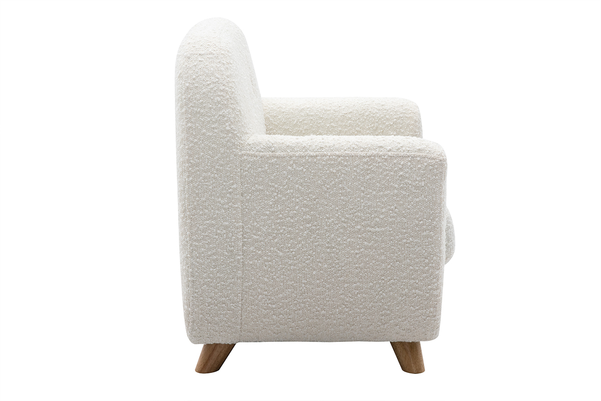 Fauteuil enfant scandinave en tissu effet laine bouclée blanc et bois clair NORKID