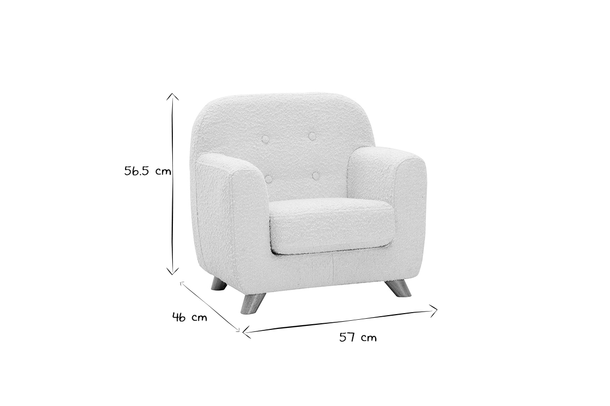 Fauteuil enfant scandinave en tissu effet laine bouclée blanc et bois clair NORKID