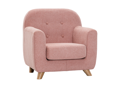 Fauteuil enfant scandinave en tissu effet velours texturé rose et bois clair NORKID