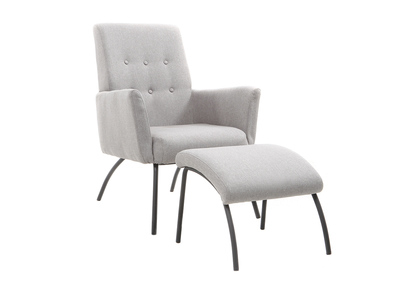 Fauteuil et repose-pieds contemporain tissu gris ULYSSE