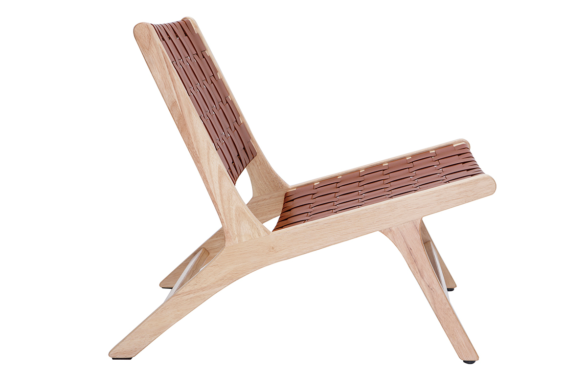 Fauteuil ethnique en bois et sangles tressées marron BONDI