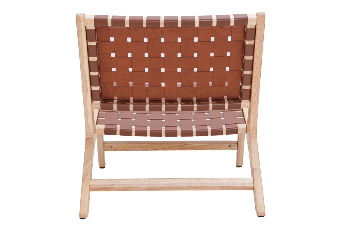 Fauteuil ethnique en bois et sangles tressées marron BONDI