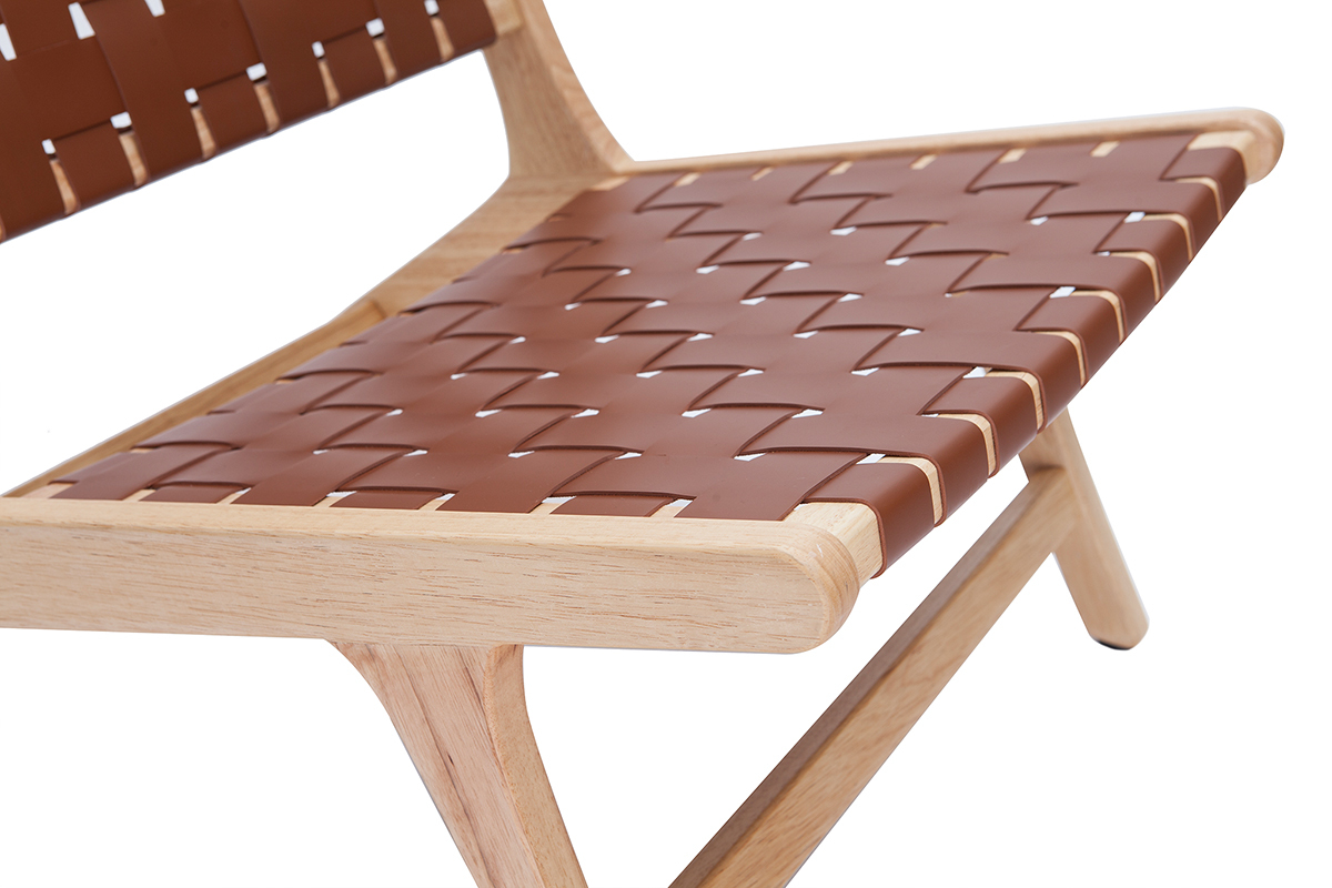 Fauteuil ethnique en bois et sangles tressées marron BONDI