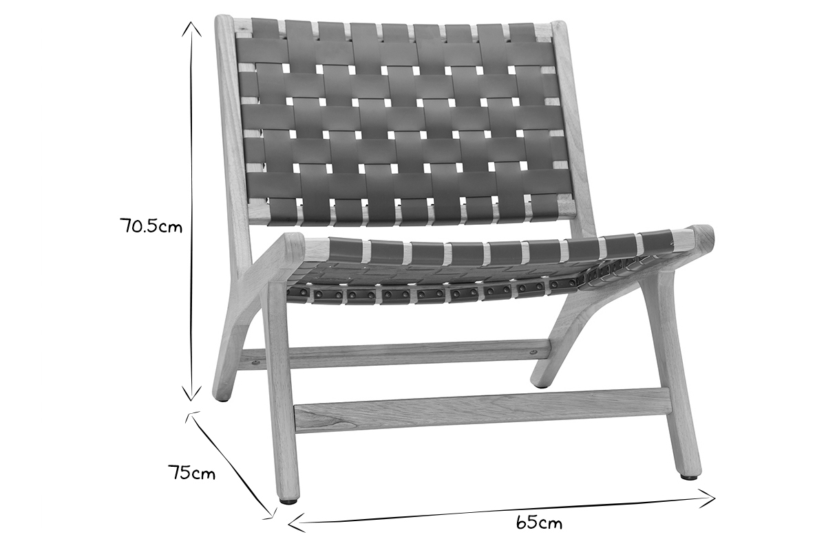 Fauteuil ethnique en bois et sangles tressées marron BONDI
