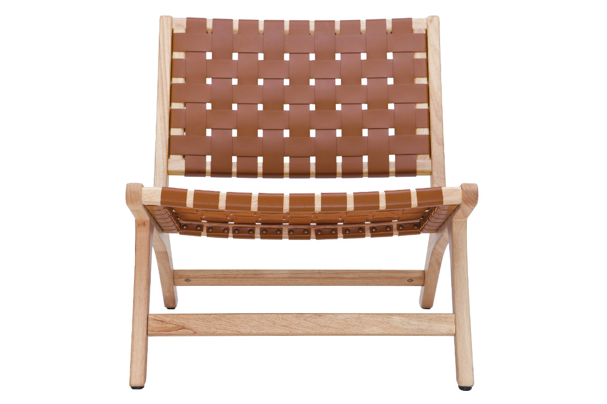 Fauteuil ethnique en bois et sangles tressées marron BONDI
