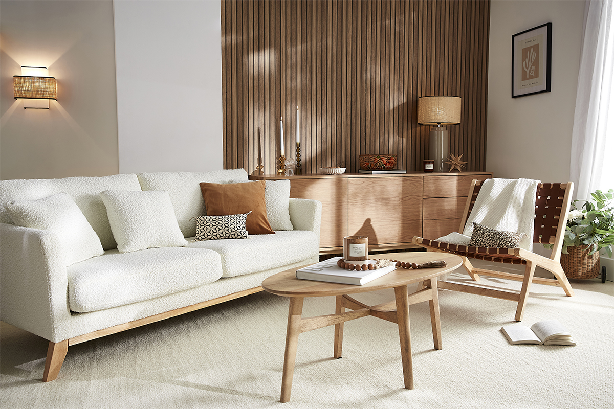 Fauteuil ethnique en bois et sangles tressées marron BONDI