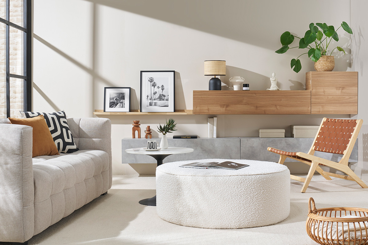 Fauteuil ethnique en bois et sangles tressées marron BONDI