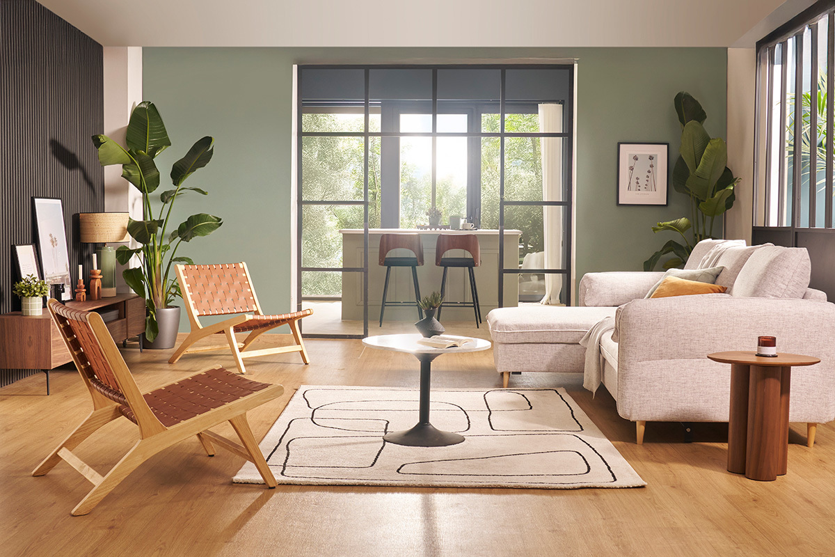 Fauteuil ethnique en bois et sangles tressées marron BONDI