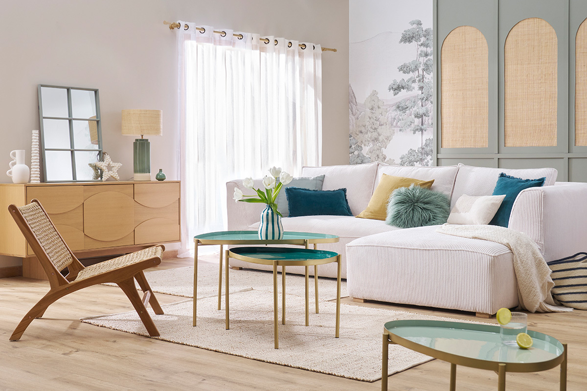 Fauteuil lounge en bois teck massif et corde tresse SUMBA
