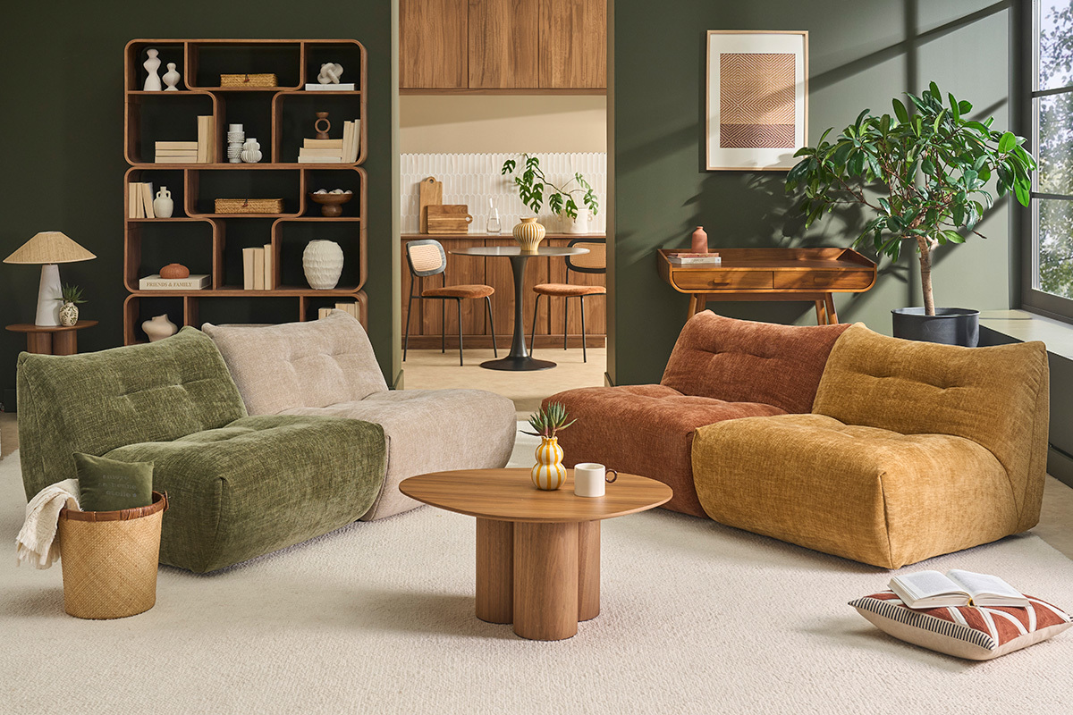 Fauteuil lounge en tissu effet velours textur� taupe BUMPY