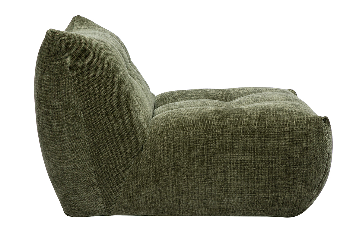 Fauteuil lounge en tissu effet velours textur� vert kaki BUMPY