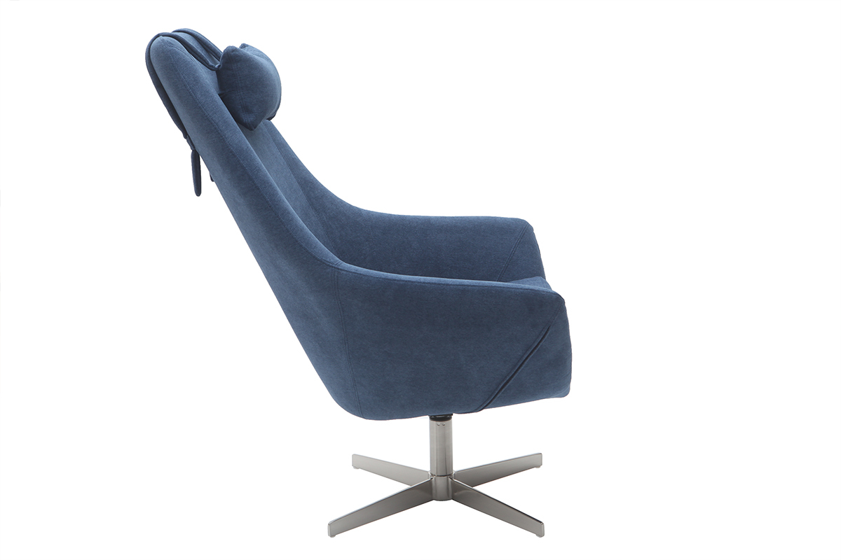 Fauteuil pivotant design en tissu bleu et mtal noir AMADEO