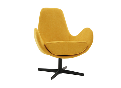 Fauteuil pivotant design en tissu effet velours jaune moutarde et métal noir ANDY