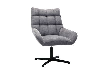 Fauteuil pivotant design en tissu effet velours texuré gris et métal noir KING