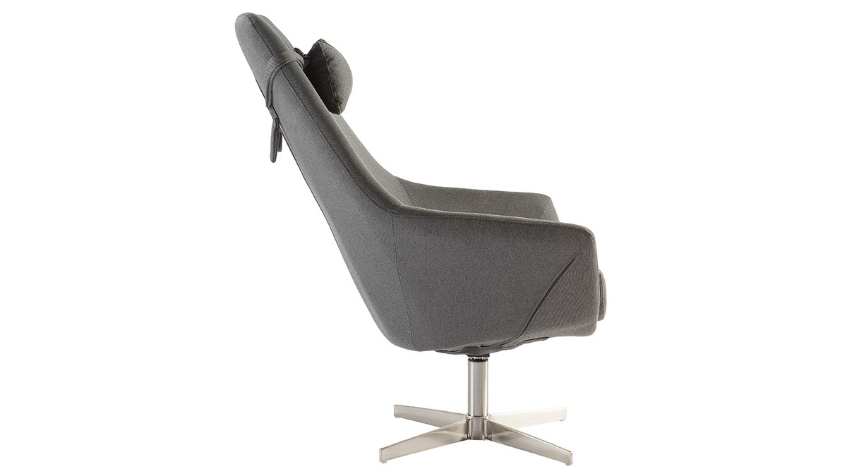 Fauteuil pivotant design en tissu gris fonc et acier chrom AMADEO