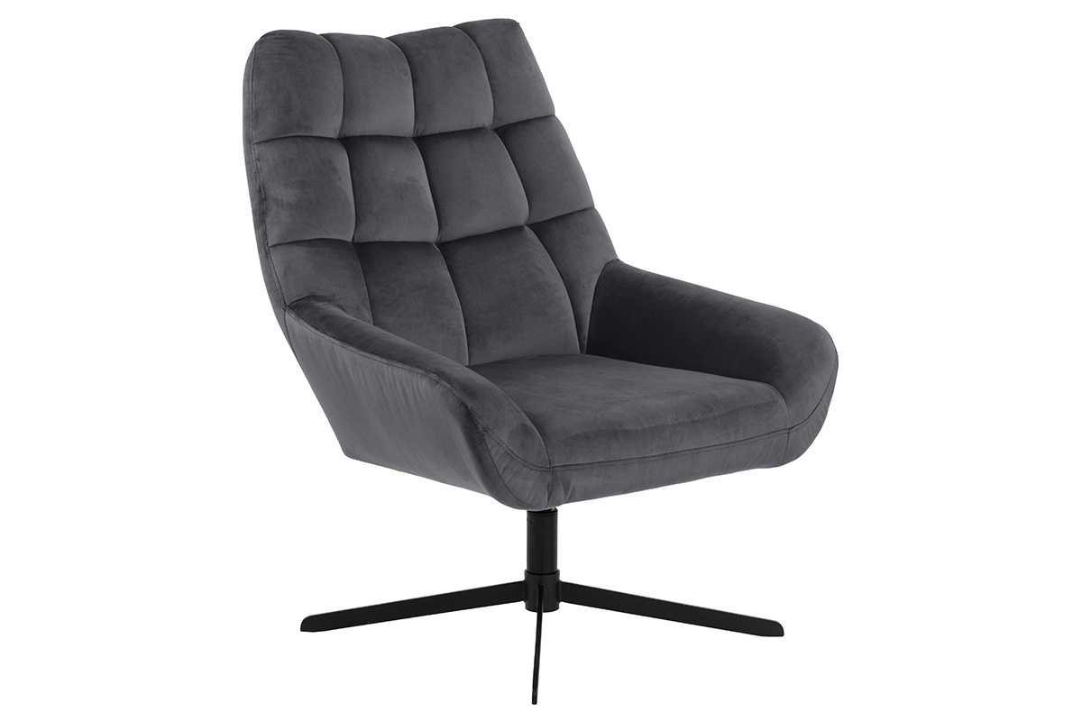 Fauteuil pivotant design en velours gris anthracite KING