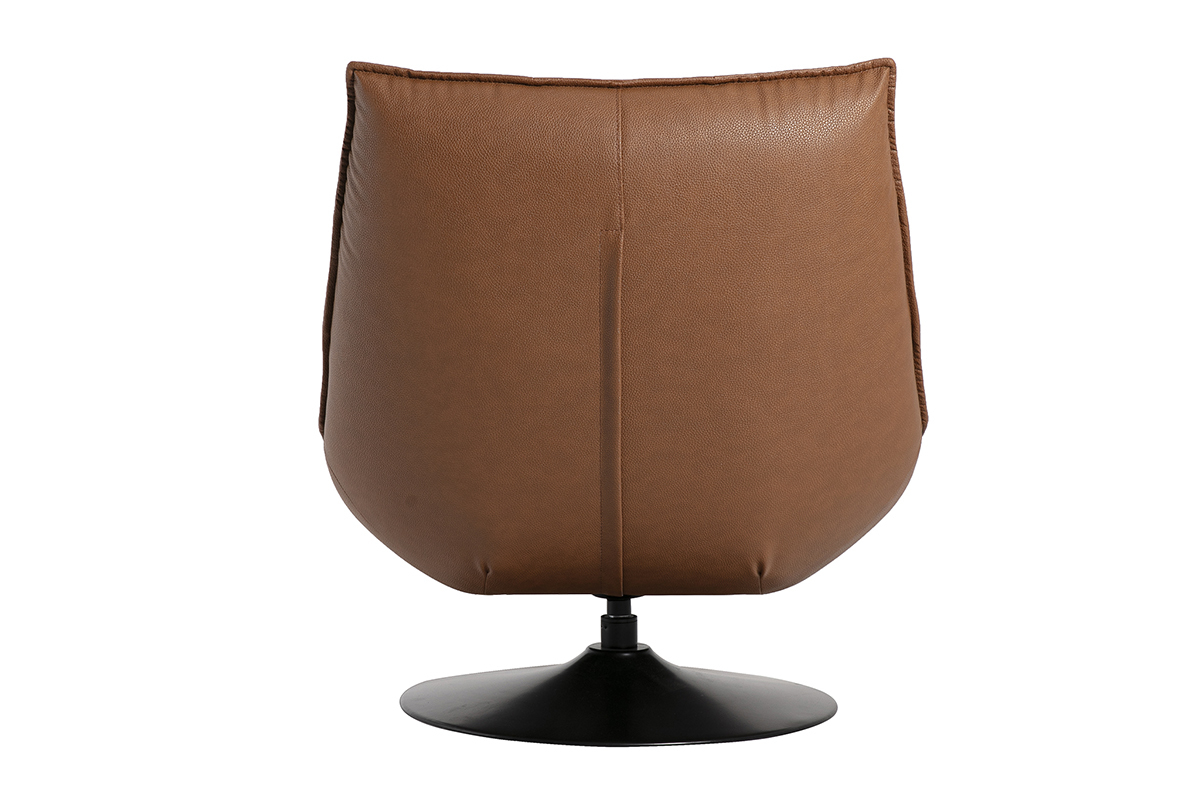 Fauteuil pivotant en cuir marron et m�tal noir HUXLEY