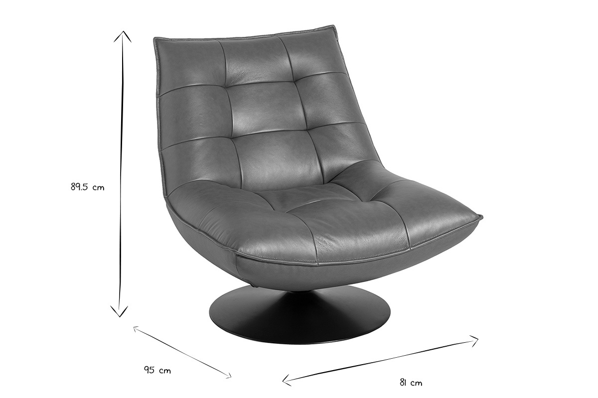 Fauteuil pivotant en cuir marron et m�tal noir HUXLEY