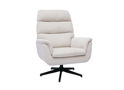 Fauteuil pivotant en tissu chenille beige et métal noir JONAH