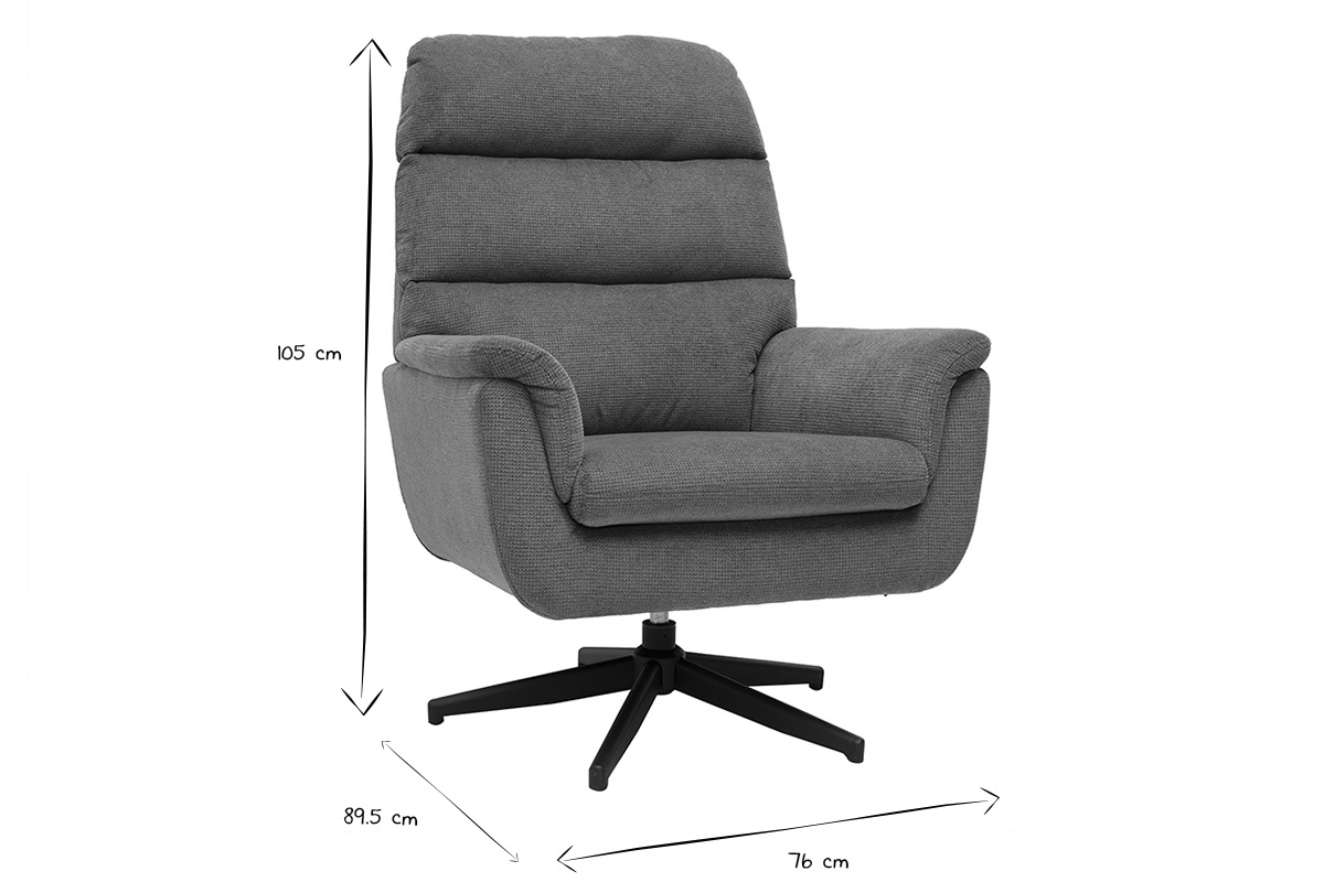 Fauteuil pivotant en tissu chenille vert kaki et m�tal noir JONAH