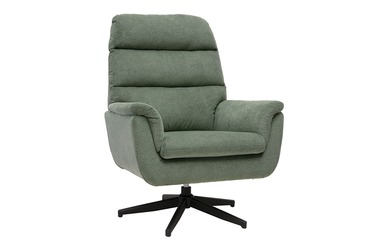 Fauteuil pivotant en tissu chenille vert kaki et m�tal noir JONAH