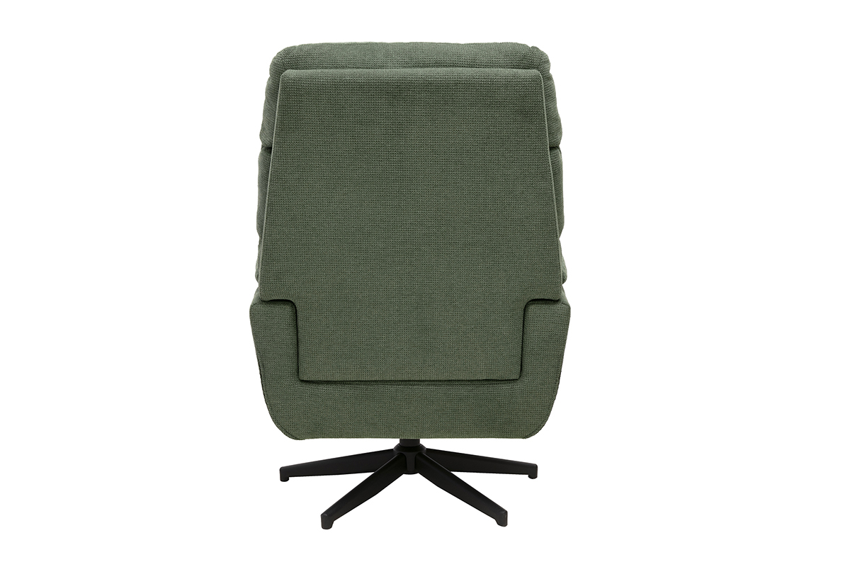 Fauteuil pivotant en tissu chenille vert kaki et m�tal noir JONAH