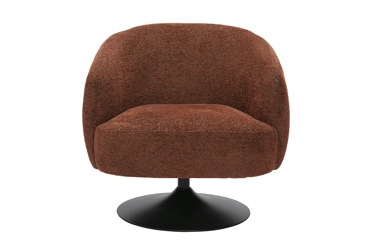 Fauteuil pivotant en tissu effet chenille bross� terre br�l�e et m�tal noir BOWIE