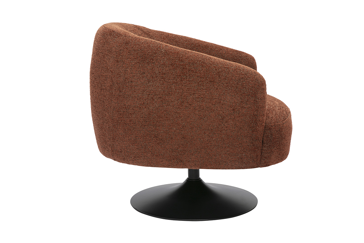 Fauteuil pivotant en tissu effet chenille bross� terre br�l�e et m�tal noir BOWIE