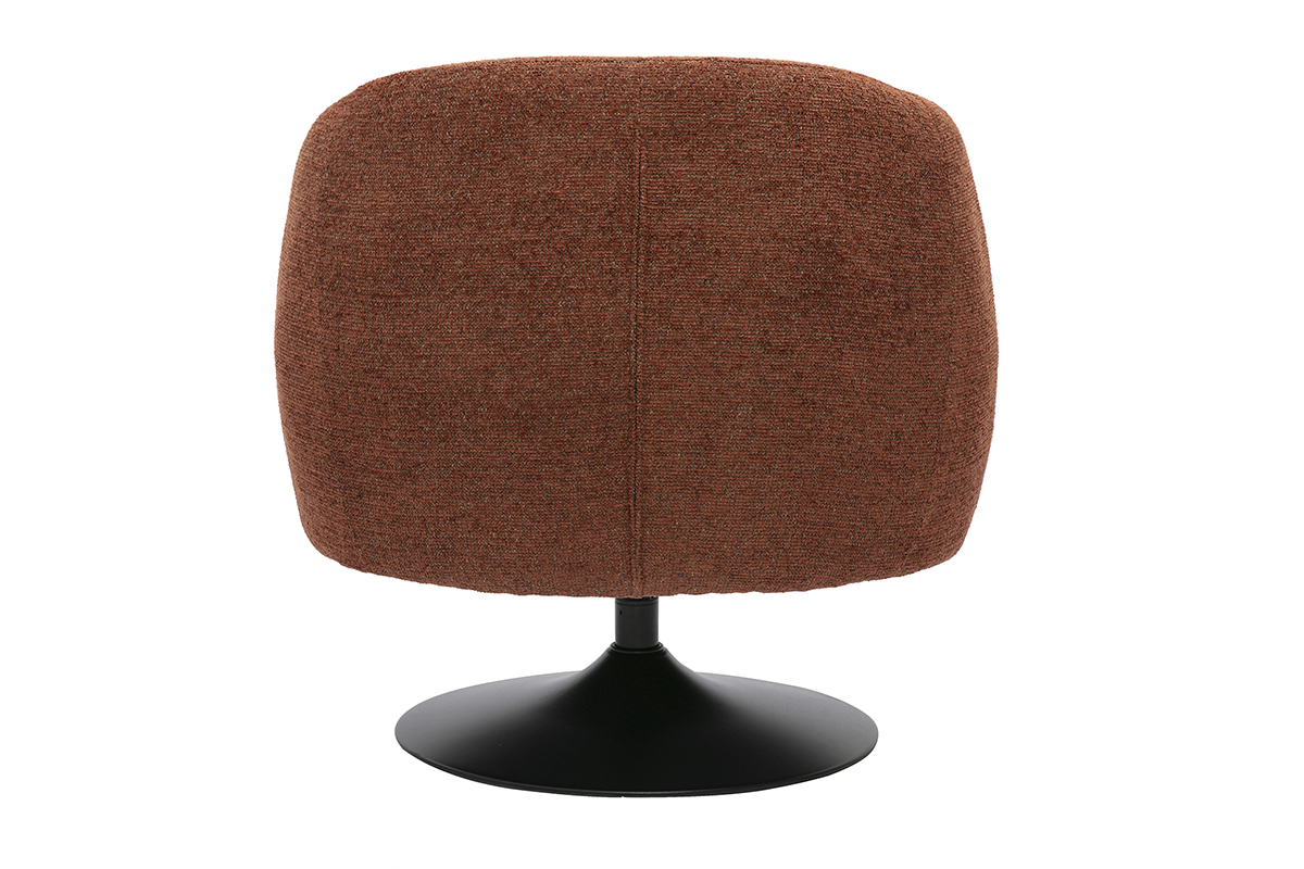 Fauteuil pivotant en tissu effet chenille bross� terre br�l�e et m�tal noir BOWIE