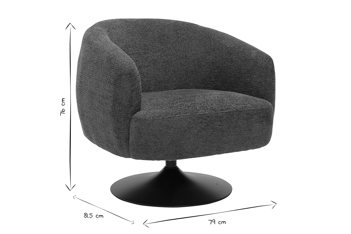 Fauteuil pivotant en tissu effet chenille bross� terre br�l�e et m�tal noir BOWIE